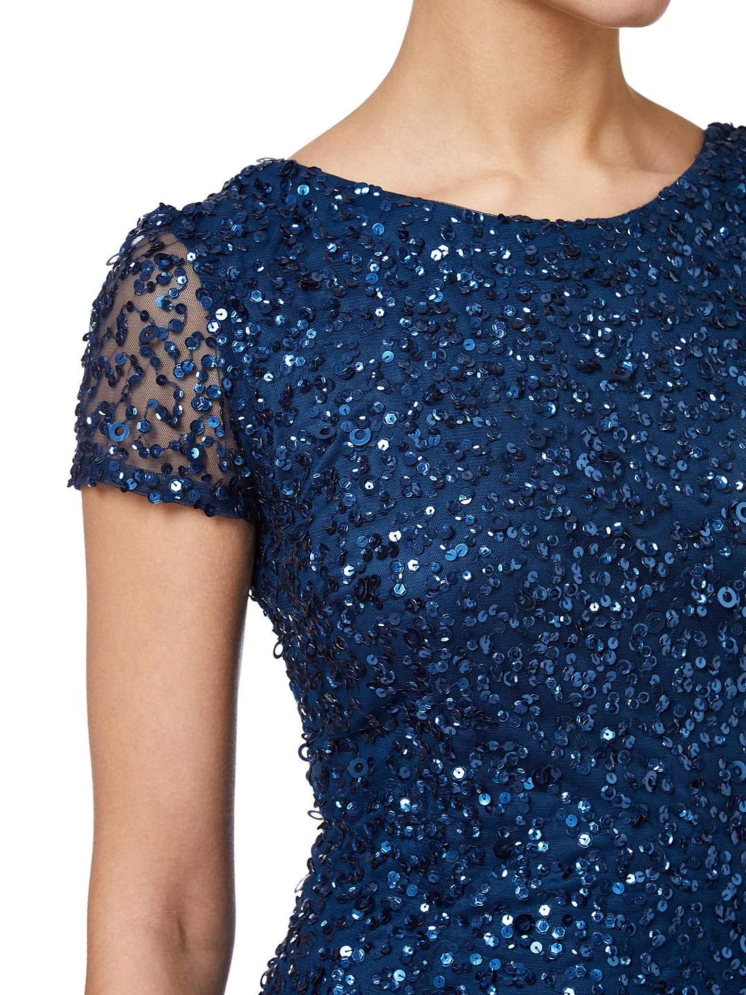 Black Women's Short-Sleeve All Over Sequin Gown - Adrianna Papell