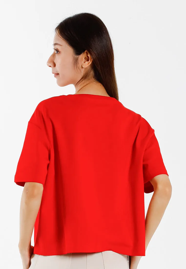 Forest Ladies Heavy Weight Cotton Boxy-Cut Round Neck Tee Casual Loose Fit Crop Top | Baju T Shirt Perempuan - 822450