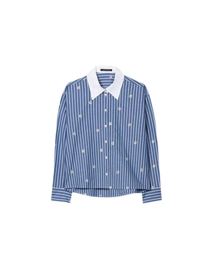 Luisa Cerano Striped Sequin Flowers Blouse